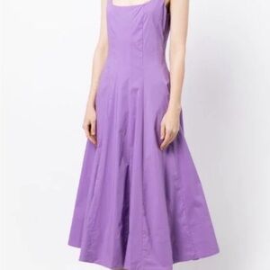 STAUD Wells Fluted Stretch Cotton Midi Dress